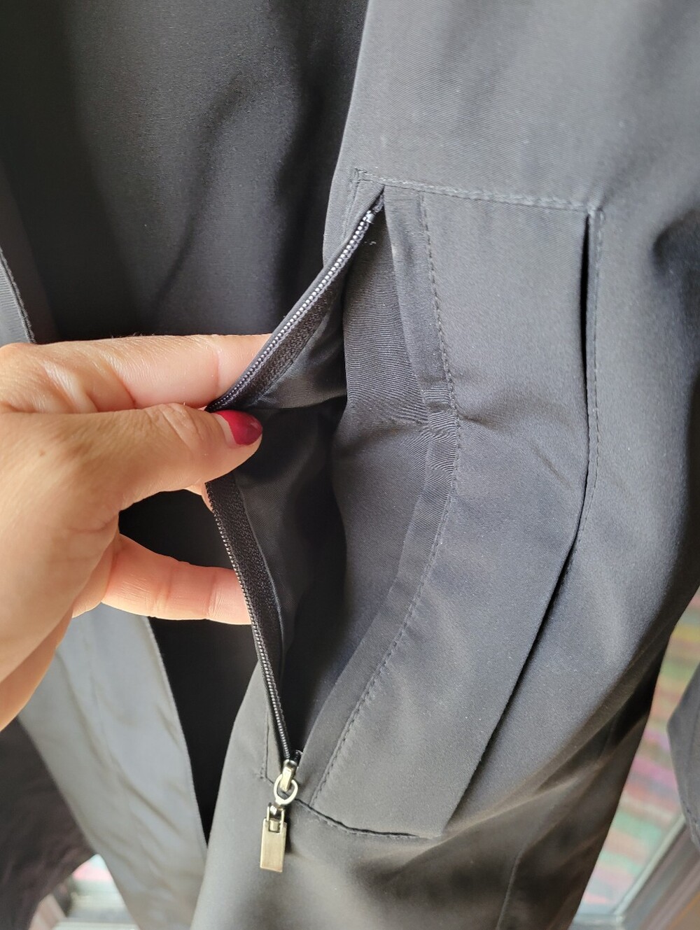 Black Gallery all-weather Coat XL Removable Hood Hidden button front Zip closure - Picture 8 of 16